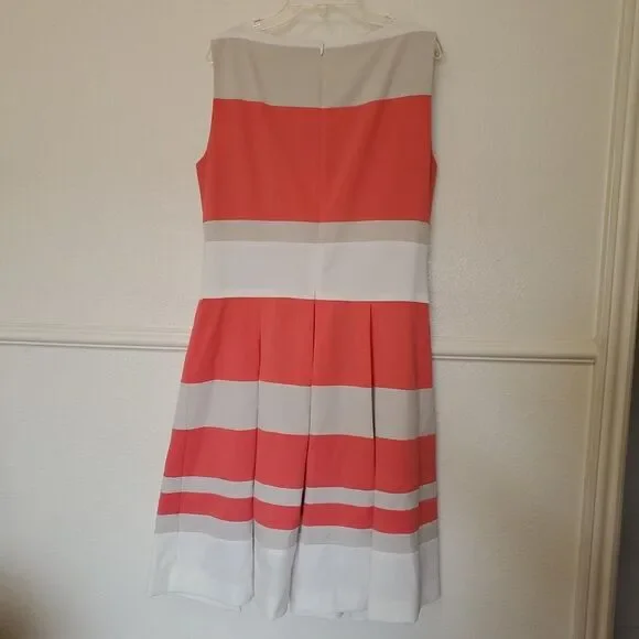 Lauren Ralph Lauren Dress Sleeveless Coral Beige Pleated Women’s Size 10 Lined - Picture 8 of 14